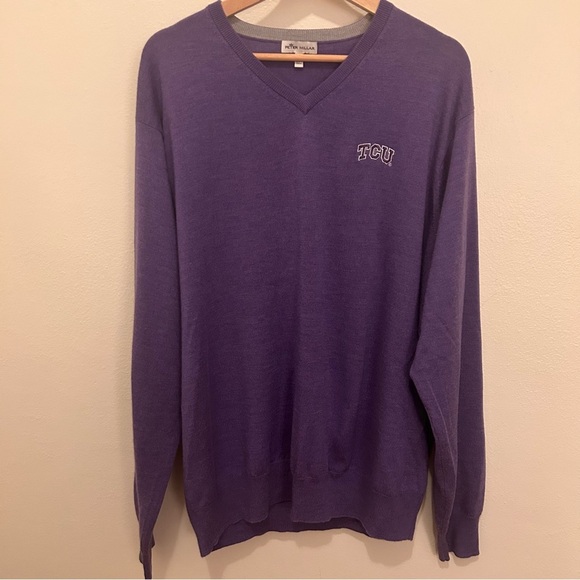 Peter Millar Collegiate Merino Wool And Silk V-Neck Purple Sweater Men’s Sz XXL - Picture 1 of 8